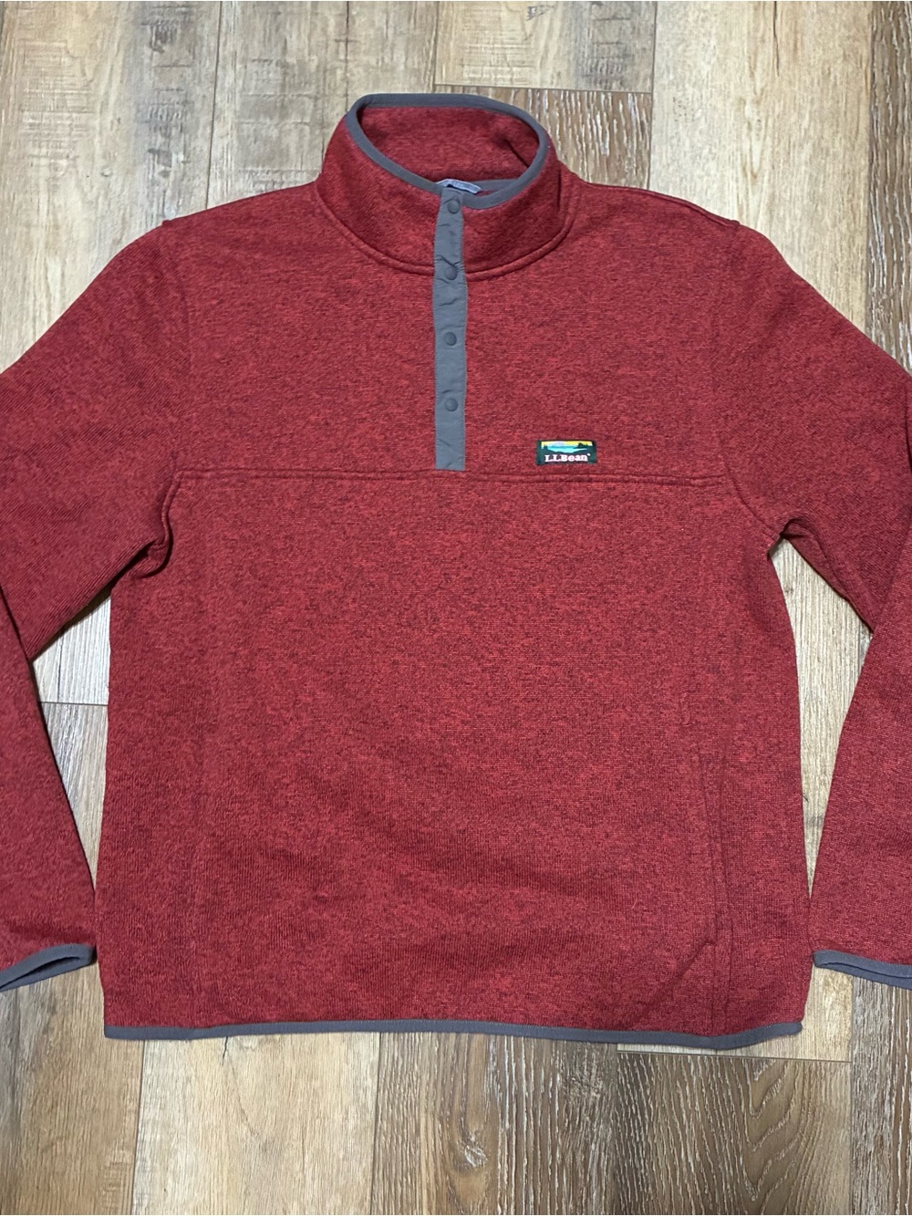 L.L. Bean Men's Heathered Red Zip-Front Fleece Pullover Large slightly fitted